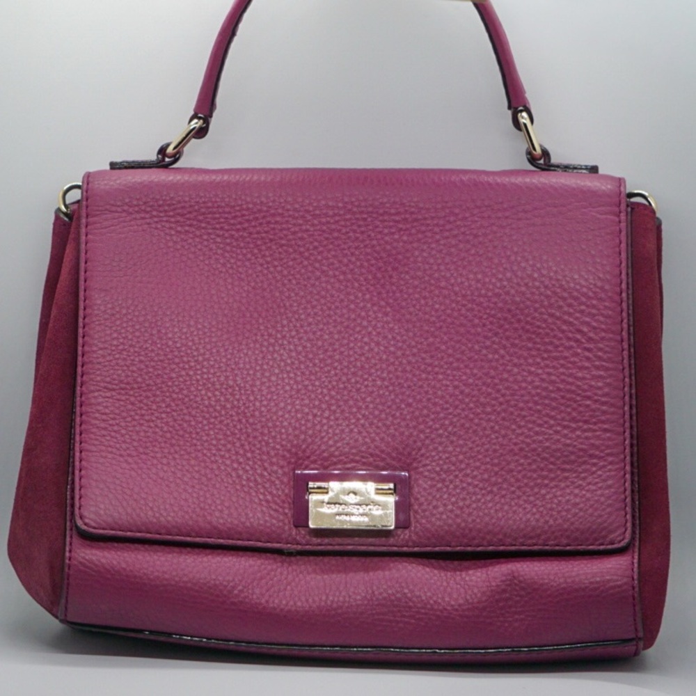 Kate Spade New York Purple Pebbled Satchel Metal Logo Plate Detachable Strap